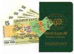 Your World Expo '88
                        Dollars, Passport, and QR Rail tickets to Expo
                        Stations!